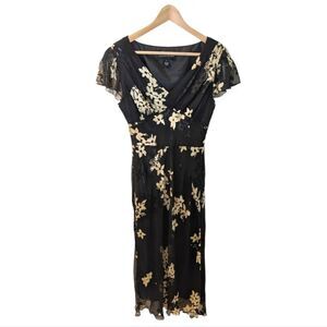 Vintage Jones New York Silk Blend Floral Burnout Dress Whimsigoth Black Gold 8